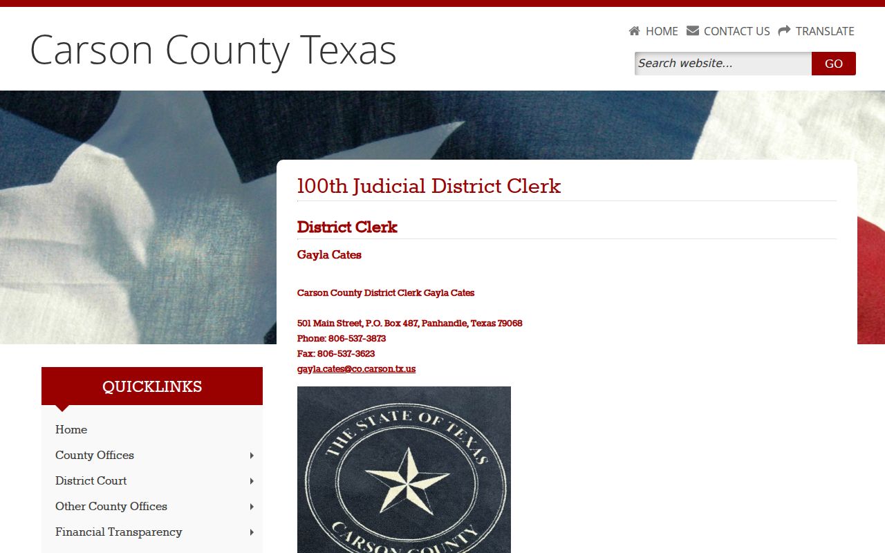 Carson County court records and District Clerk contact page